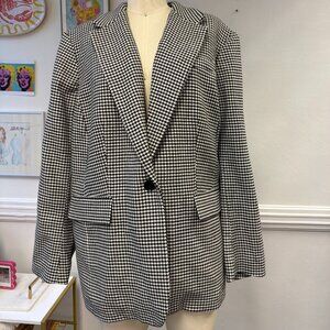 Lauren Ralph Lauren Houndstooth Overzised Linen Wool Blend Jacket Formal Blazer